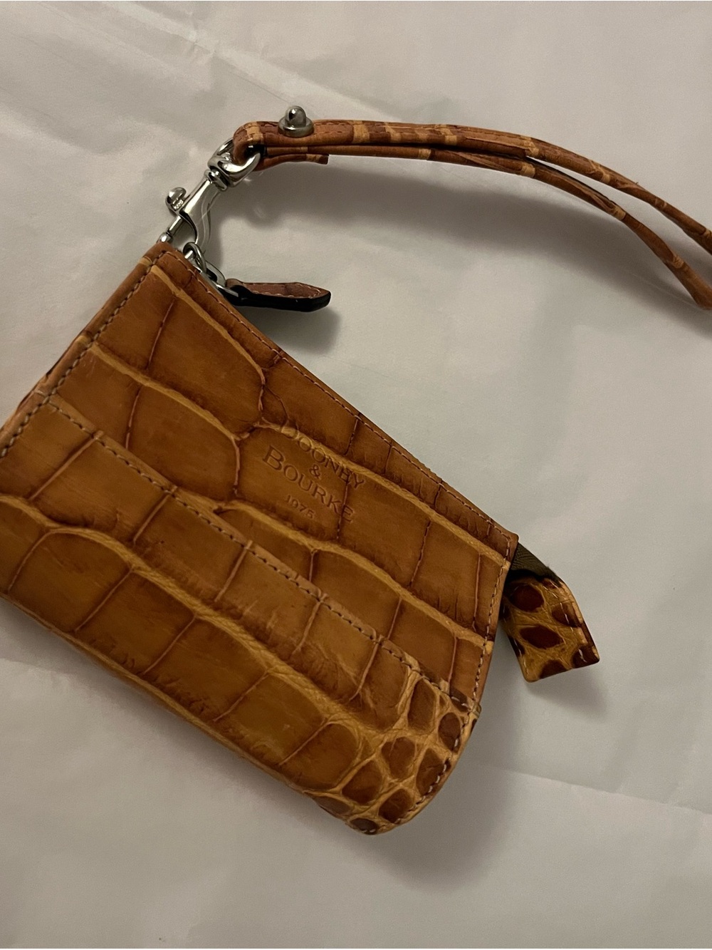 Dooney & Bourke Croc-Embossed Wristlet in Tan